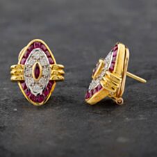 Pre-Owned 18ct Yellow Gold Ruby & Brilliant Cut Diamond Stud Earrings 4165278