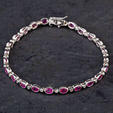 Pre-Owned 14ct White Gold 5.30ct Ruby & 0.23ct Brilliant Cut Diamond Line Rubover Set 7 Inch Bracelet 4307025