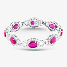 Pre-Owned 14ct White Gold Oval Cut Ruby & Brilliant Cut Diamond Halo 7.25 Inch Bracelet 43071009