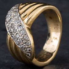 Pre-Owned 14ct Yellow Gold Brilliant Cut Diamond Three Row Swirl Band Design Cluster Ring 4312008
