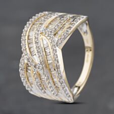 Pre-Owned 14ct Yellow Gold 1.00ct Diamond Seven Row Crossover Band Ring 43121198