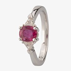 Pre-Owned 14ct White Gold Three Stone 0.90ct Ruby & 0.20ct Diamond Ring 4312247