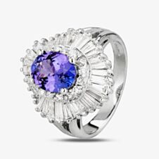 Pre-Owned 14ct White Gold Tanzanite and Diamond Ballerina Ring 4312351