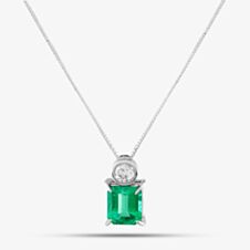 Pre-Owned Platinum 1.71ct Emerald & 0.31ct Brilliant Cut Diamond Pendant & 18 Inch Box Chain 43141026