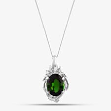 Pre-Owned Platinum 10.86ct Green Tourmaline & 0.17ct Brilliant Cut Diamond Large Oval Pendant & 18 Inch Curb Chain 43141049
