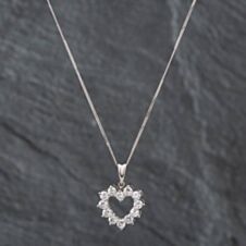 Pre-Owned Platinum 1.00ct Brilliant Cut Diamond Open Heart Pendant & 18 Inch Curb Chain 43141069