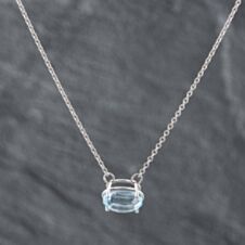 Pre-Owned 14ct White Gold 3.50ct Oval Cut Blue Topaz Pendant & 16 Inch Belcher Chain 43141102