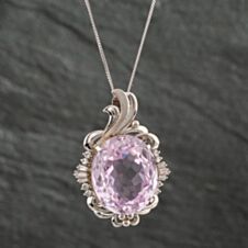 Pre-Owned Platinum Certificated 22.97ct Kunzite & 0.38ct Diamond Oval Pendant & 18 Inch Curb Chain 43141111