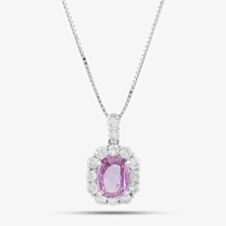 Pre-Owned Platinum Certificated 1.83ct Pink Oval Cut Sapphire & 0.93ct Brilliant Cut Diamond Pendant & 18 Inch Box Chain 43141167