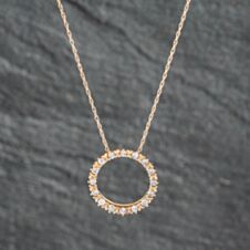 Pre-Owned 9ct Yellow Gold 0.25ct Diamond Open Circle Pendant & 18 Inch Prince Of Wales Chain 43141200