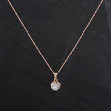 Pre-Owned 9ct Rose Gold 0.24ct Brilliant Cut Diamond Round Stone Set Pendant & 18 Inch Prince Of Wales Chain 4314120