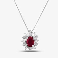 Pre-Owned Platinum 1.80ct Ruby & 0.45ct Diamond Cluster 18 Inch Necklace 4314252
