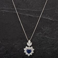 Pre-Owned Platinum 1.06ct Heart Shaped Sapphire & 1.00ct Diamond Pendant & 18 Inch Box Chain 4314474