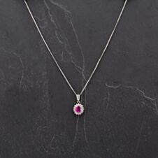 Pre-Owned Platinum Oval 1.41ct Ruby & Brilliant Cut 0.45ct Diamond Pendant & 16 Inch Box Chain 4314504