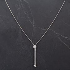 Pre-Owned 14ct White Gold 26" Brilliant Cut Diamond Seven Stone Slider Pendant 4314538