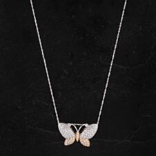 Pre-Owned 14ct Two Colour Gold Diamond Butterfly Pendant 4314551
