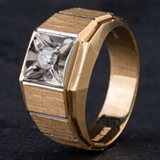 Pre-Owned 14ct Two Colour Gold Square Diamond Signet Ring 4315002