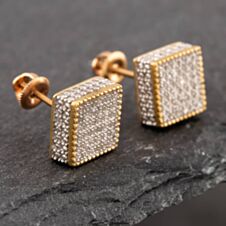 Pre-Owned 9ct Two Colour Gold Single Cut Diamond Pave Square Stud Earrings 43171028