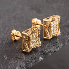Pre-Owned 9ct Yellow Gold Brilliant Cut Diamond Square Cluster Stud Earrings 43171036