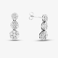 Pre-Owned 14ct White Gold 18mm 1.50ct Brilliant Cut Diamond Graduated Triple Cluster Dropper Earrings 43171189