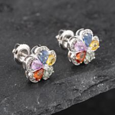 Pre-Owned 14ct White Gold 1.80ct Sapphire & 0.20ct Diamond Flower Stud Earrings 43171211