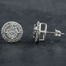 Pre-Owned 9ct White Gold 1.00ct Brilliant Cut Diamond Round Cluster Stud Earrings 4317123