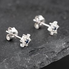 Pre-Owned 9ct White Gold 0.09ct Sapphire & 0.24ct Diamond Flower Cluster Stud Earrings 43171260