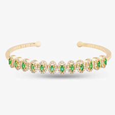Pre-Owned 18ct Yellow Gold Emerald & Brilliant Cut Diamond Flexible 15cm Torque Bangle 4321007