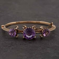 Pre-Owned Vintage Yellow Gold Amethyst & Seed Pearl Medium Hinged Bangle 43211001