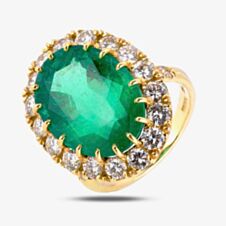 Pre-Owned 18ct Yellow Gold 12.00ct Emerald & Diamond Cluster Ring 4328167