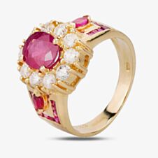 Pre-Owned 18ct Yellow Gold 1.33ct Oval Ruby & 0.80ct Diamond Cluster Ring 4328421