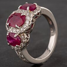 Pre-Owned 14ct White Gold 3.30ct Ruby & 0.50ct Diamond Triple Cluster Ring 4335064