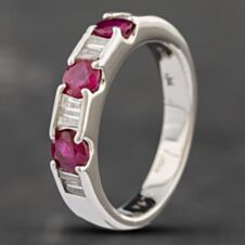 Pre-Owned Platinum 0.94ct Ruby & 0.18ct Baguette Cut Diamond Half Eternity Ring 43351010