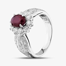 Pre-Owned Platinum Certificated 1.52ct Ruby & 0.75ct Brilliant Cut Diamond Oval Cluster Ring 43351015