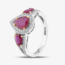 Pre-Owned 18ct Yellow Gold Ruby & Brilliant Cut Diamond Pear Shape Triple Cluster Ring 43351016