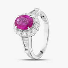 Pre-Owned Platinum Certificated 1.51ct Oval Cut Ruby & 0.67ct Brilliant Cut Diamond Cluster Ring 43351023