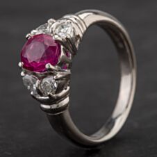 Pre-Owned Platinum 1.03ct Ruby & 0.33ct Diamond Five Stone Ring 4335110