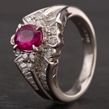 Pre-Owned Platinum 1.16ct Ruby & 0.96ct Diamond Cluster Ring 4335126