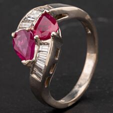 Pre-Owned 14ct White Gold Pear Cut 1.90ct Ruby & 0.45ct Diamond Crossover Ring 4335172