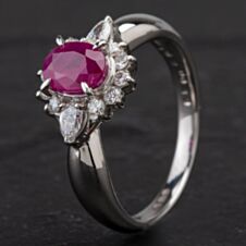 Pre-Owned Platinum Oval 1.09ct Ruby & 0.39ct Diamond Cluster Ring 4335204