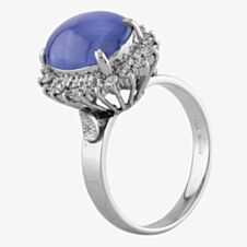 Pre-Owned Platinum Cabochon Star Cut Sapphire and Diamond Cluster Ring 4336037