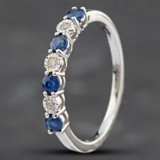 Pre-Owned 14ct White Gold 0.45ct Sapphire & 0.04ct Diamond Half Eternity Ring 43361028