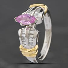 Pre-Owned Platinum 0.63ct Marquise Cut Pink Sapphire & 0.35ct Baguette Cut Diamond Dress Ring 43361068