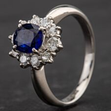 Pre-Owned Platinum Diamond Sapphire Cluster Ring 4336115