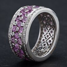 Pre-Owned 18ct White Gold Pink 3.50ct Pink Sapphire & 0.52ct Diamond Cocktail Ring 4336140
