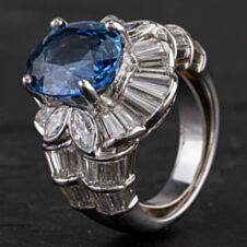Pre-Owned 18ct White Gold 6.10ct Sapphire & 3.50ct Diamond Cluster Ring 4336187