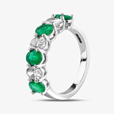 Pre-Owned 18ct White Gold 1.26ct Oval Emerald & 0.79ct Diamond Seven Stone Half Eternity Ring 4337081
