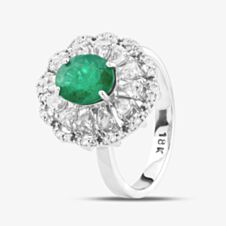 Pre-Owned 18ct White Gold Oval Cut Emerald & Diamond Cluster Ring 43371040