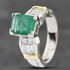 Pre-Owned 14ct Two Colour Gold Emerald & Diamond Dress Ring 43371044