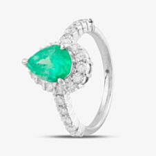 Pre-Owned Platinum 1.43ct Emerald & 0.70ct Brilliant Cut Diamond Pear Shaped Cluster Ring 4337104